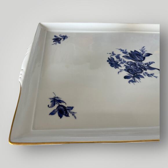 RICHARD GINORI BLUE LUMEGGIATO ORO Rectangular Porcelain Tray Handles Italy EUC - Picture 12 of 13